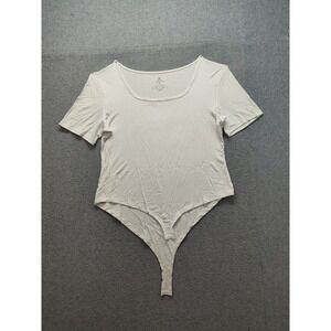 Poseshe Women Bodysuit 3XL White Short Sleeve Regular Fit Scoop Neck Lightweight